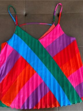 Grace Multicolor Pleated Stripe Cami Top - Pink/Red/Blue/Green/Purple